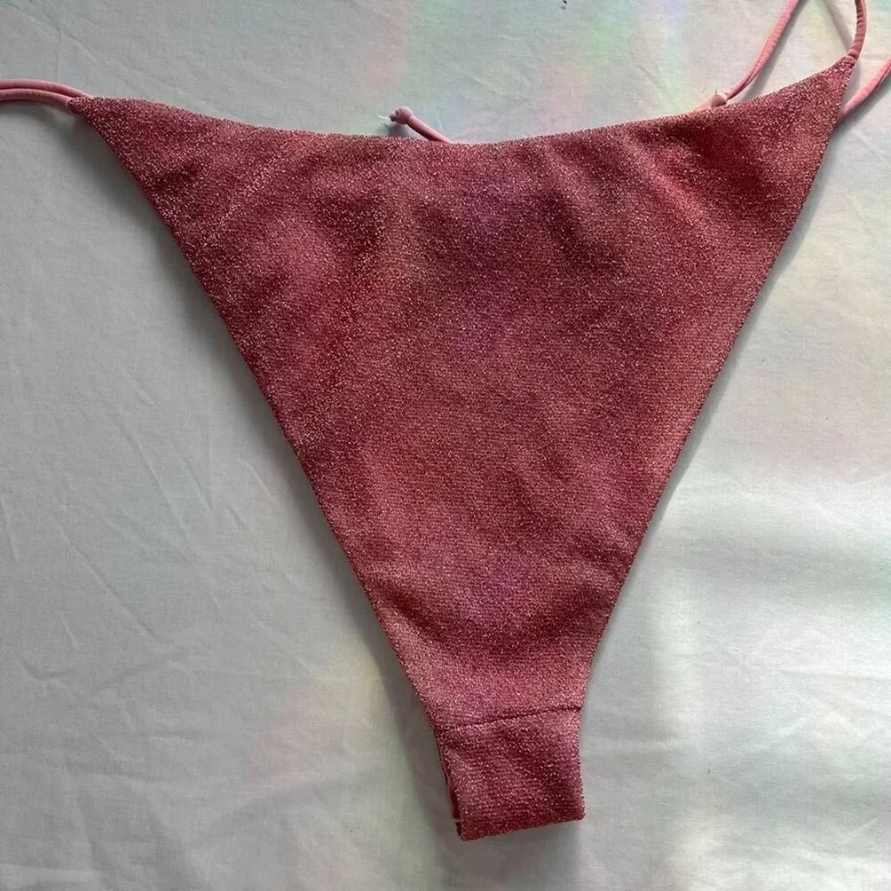 PrettyLittleThing Shimmer Tie Side Bikini Bottom Rose Pink Women’s 8